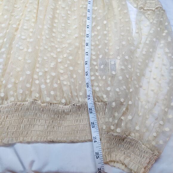 Denim & Supply Sheer Cream Mesh Polka Dot Romantic Victorian Fairy Blouse Small - Picture 10 of 10